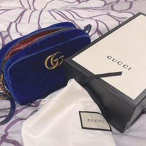 Gucci marmont camera bag in royal blue velvet
